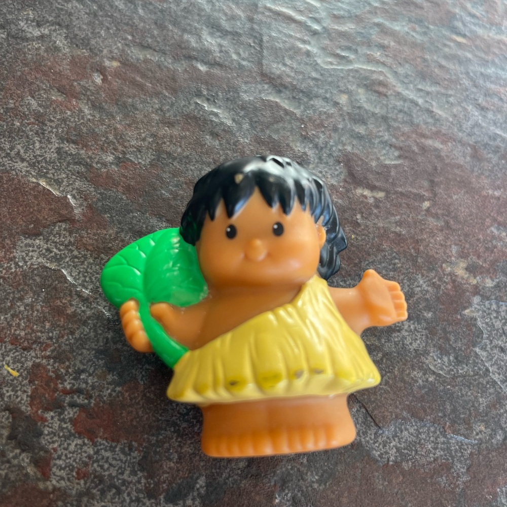 Vintage Little People Caveman from Dinoland Set Green Leaf and Yellow Outfit